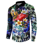 Personalized West Coast Eagles Football Button Sweatshirt Tropical Hibiscus Flowers - Pacific Fusion Style