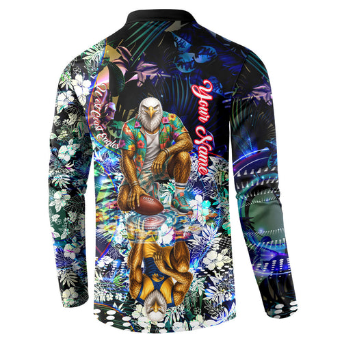 Personalized West Coast Eagles Football Button Sweatshirt Tropical Hibiscus Flowers - Pacific Fusion Style