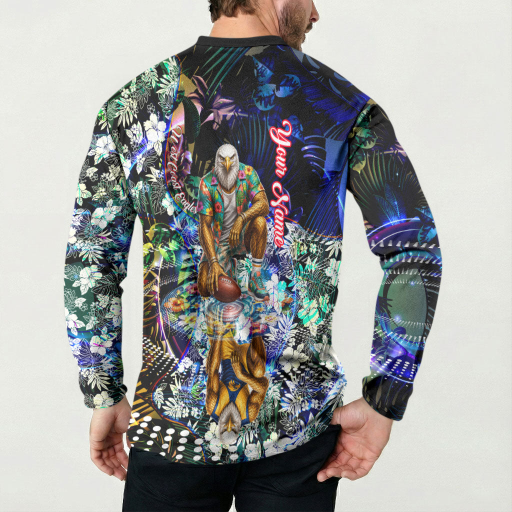 Personalized West Coast Eagles Football Button Sweatshirt Tropical Hibiscus Flowers - Pacific Fusion Style