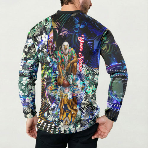 Personalized West Coast Eagles Football Button Sweatshirt Tropical Hibiscus Flowers - Pacific Fusion Style
