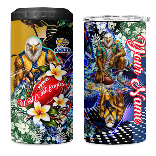 Personalized West Coast Eagles Football 4 in 1 Can Cooler Tumbler Tropical Hibiscus Flowers - Pacific Fusion Style