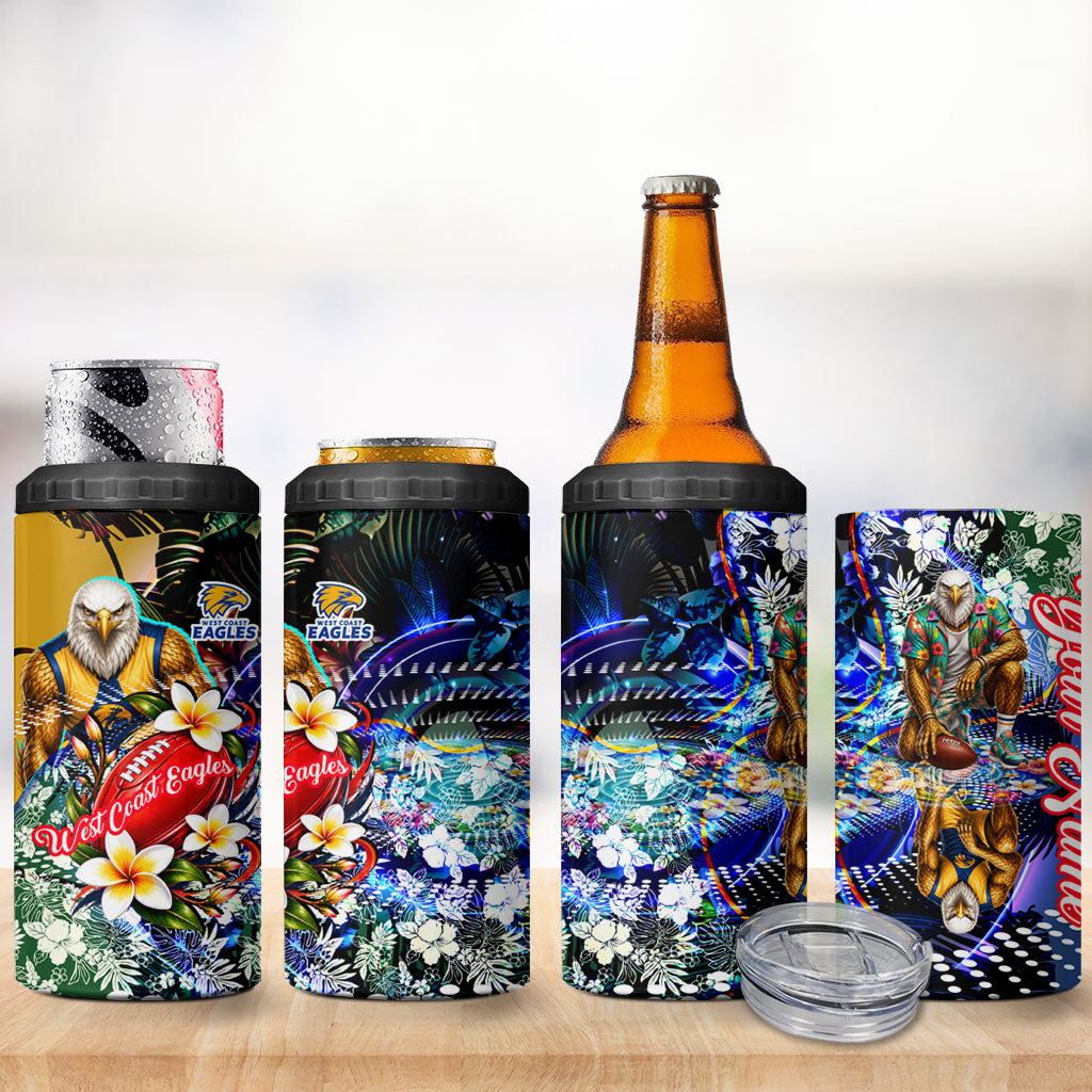 Personalized West Coast Eagles Football 4 in 1 Can Cooler Tumbler Tropical Hibiscus Flowers - Pacific Fusion Style
