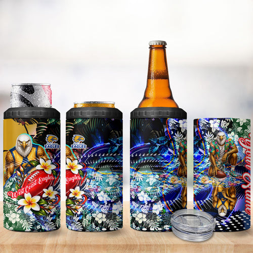 Personalized West Coast Eagles Football 4 in 1 Can Cooler Tumbler Tropical Hibiscus Flowers - Pacific Fusion Style