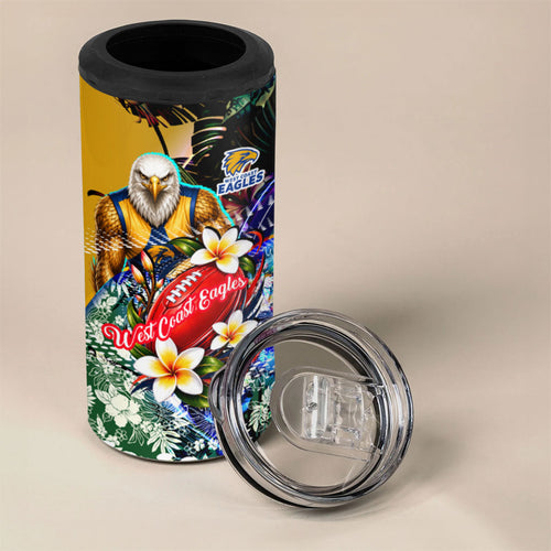 Personalized West Coast Eagles Football 4 in 1 Can Cooler Tumbler Tropical Hibiscus Flowers - Pacific Fusion Style