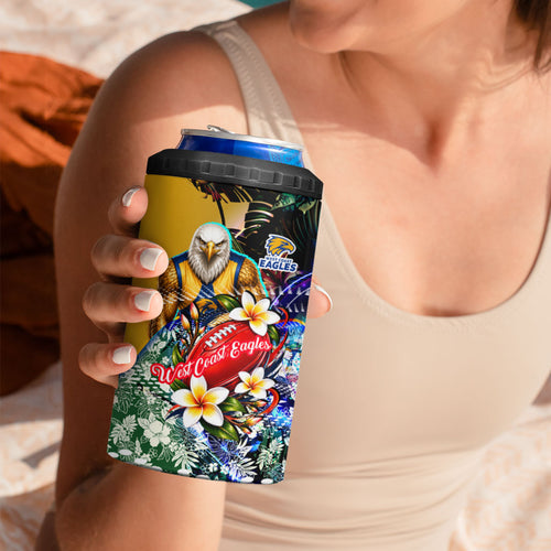 Personalized West Coast Eagles Football 4 in 1 Can Cooler Tumbler Tropical Hibiscus Flowers - Pacific Fusion Style