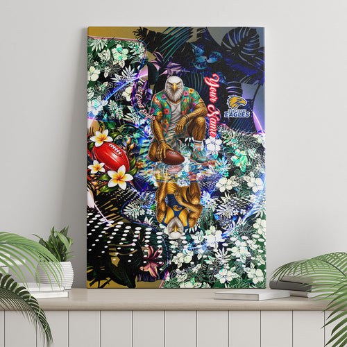 Personalized West Coast Eagles Football Canvas Wall Art Tropical Hibiscus Flowers - Pacific Fusion Style