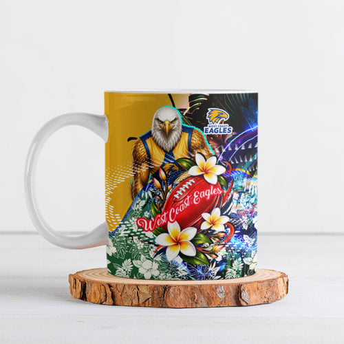 Personalized West Coast Eagles Football Ceramic Mug Tropical Hibiscus Flowers - Pacific Fusion Style