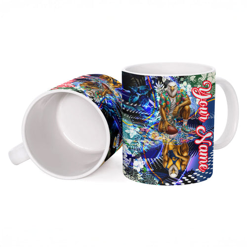 Personalized West Coast Eagles Football Ceramic Mug Tropical Hibiscus Flowers - Pacific Fusion Style