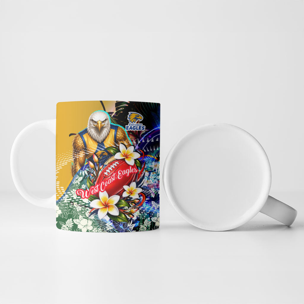 Personalized West Coast Eagles Football Ceramic Mug Tropical Hibiscus Flowers - Pacific Fusion Style
