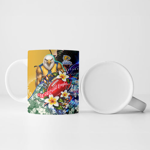 Personalized West Coast Eagles Football Ceramic Mug Tropical Hibiscus Flowers - Pacific Fusion Style