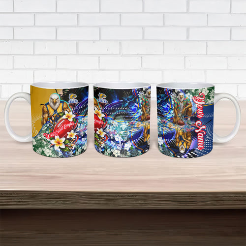 Personalized West Coast Eagles Football Ceramic Mug Tropical Hibiscus Flowers - Pacific Fusion Style