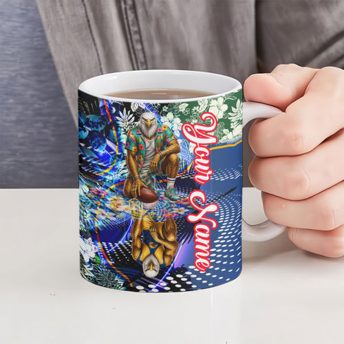 Personalized West Coast Eagles Football Ceramic Mug Tropical Hibiscus Flowers - Pacific Fusion Style
