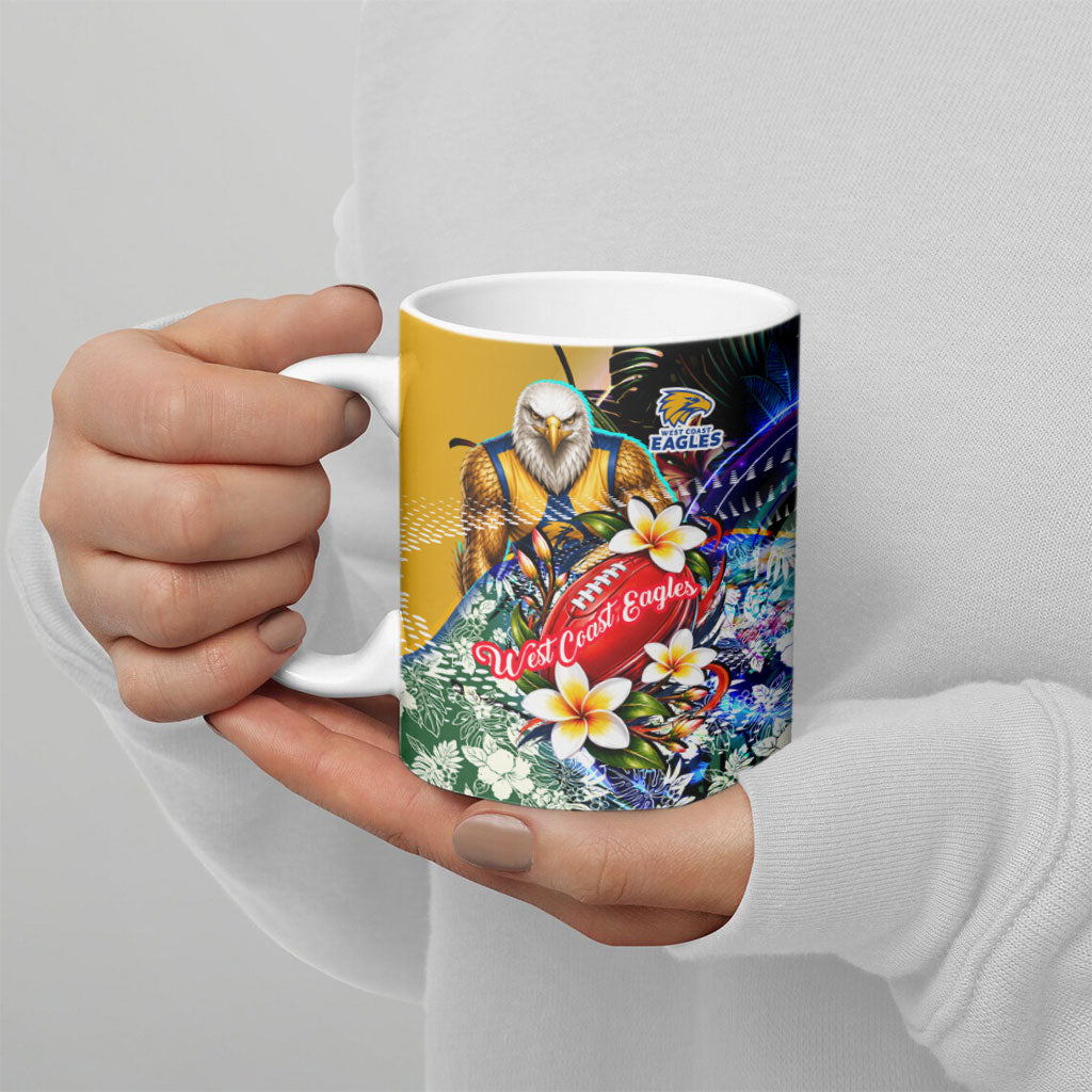 Personalized West Coast Eagles Football Ceramic Mug Tropical Hibiscus Flowers - Pacific Fusion Style