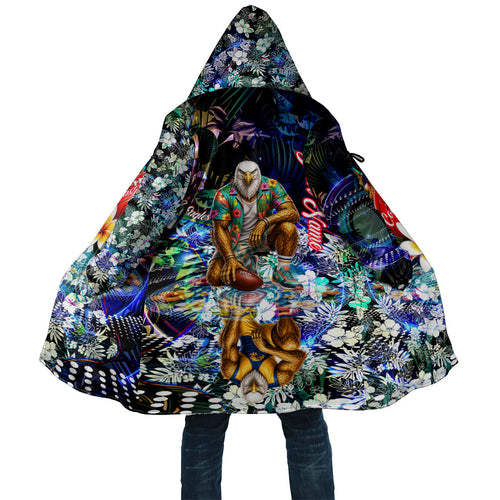Personalized West Coast Eagles Football Cloak Tropical Hibiscus Flowers - Pacific Fusion Style