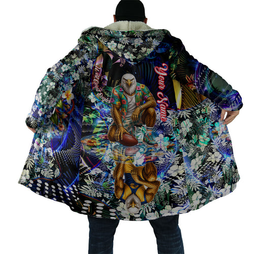 Personalized West Coast Eagles Football Cloak Tropical Hibiscus Flowers - Pacific Fusion Style