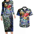 Personalized West Coast Eagles Football Couples Matching Long Sleeve Bodycon Dress and Hawaiian Shirt Tropical Hibiscus Flowers - Pacific Fusion Style