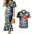 Personalized West Coast Eagles Football Couples Matching Mermaid Dress and Hawaiian Shirt Tropical Hibiscus Flowers - Pacific Fusion Style