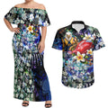 Personalized West Coast Eagles Football Couples Matching Off Shoulder Maxi Dress and Hawaiian Shirt Tropical Hibiscus Flowers - Pacific Fusion Style