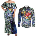 Personalized West Coast Eagles Football Couples Matching Off Shoulder Maxi Dress and Long Sleeve Button Shirt Tropical Hibiscus Flowers - Pacific Fusion Style