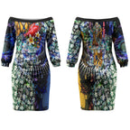Personalized West Coast Eagles Football Couples Matching Off The Shoulder Long Sleeve Dress and Hawaiian Shirt Tropical Hibiscus Flowers - Pacific Fusion Style