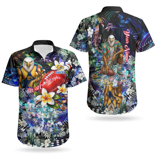 Personalized West Coast Eagles Football Couples Matching Puletasi and Hawaiian Shirt Tropical Hibiscus Flowers - Pacific Fusion Style