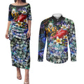 Personalized West Coast Eagles Football Couples Matching Puletasi and Long Sleeve Button Shirt Tropical Hibiscus Flowers - Pacific Fusion Style