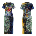 Personalized West Coast Eagles Football Couples Matching Short Sleeve Bodycon Dress and Hawaiian Shirt Tropical Hibiscus Flowers - Pacific Fusion Style
