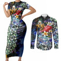 Personalized West Coast Eagles Football Couples Matching Short Sleeve Bodycon Dress and Long Sleeve Button Shirt Tropical Hibiscus Flowers - Pacific Fusion Style