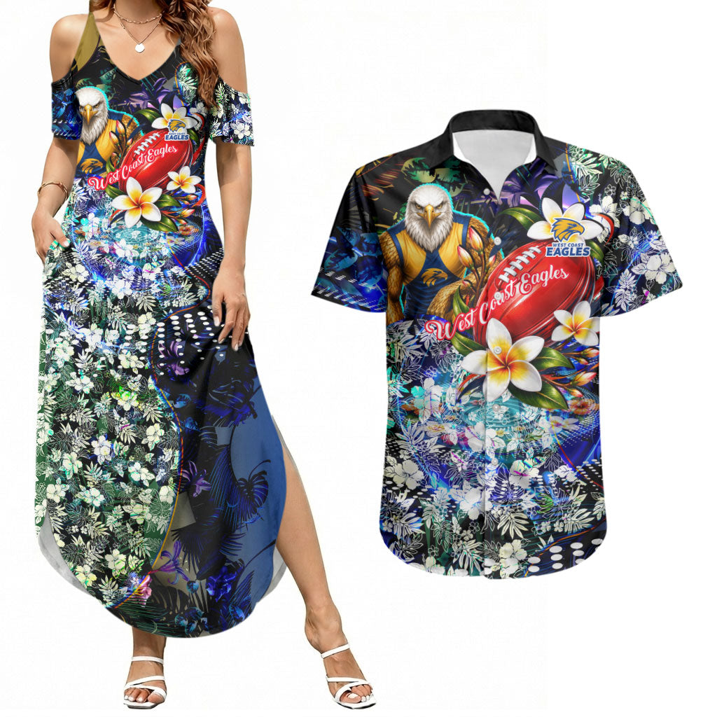 Personalized West Coast Eagles Football Couples Matching Summer Maxi Dress and Hawaiian Shirt Tropical Hibiscus Flowers - Pacific Fusion Style