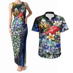 Personalized West Coast Eagles Football Couples Matching Tank Maxi Dress and Hawaiian Shirt Tropical Hibiscus Flowers - Pacific Fusion Style