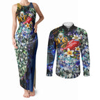 Personalized West Coast Eagles Football Couples Matching Tank Maxi Dress and Long Sleeve Button Shirt Tropical Hibiscus Flowers - Pacific Fusion Style