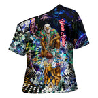 Personalized West Coast Eagles Football Cross Shoulder Shirt Tropical Hibiscus Flowers - Pacific Fusion Style