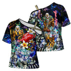 Personalized West Coast Eagles Football Cross Shoulder Shirt Tropical Hibiscus Flowers - Pacific Fusion Style
