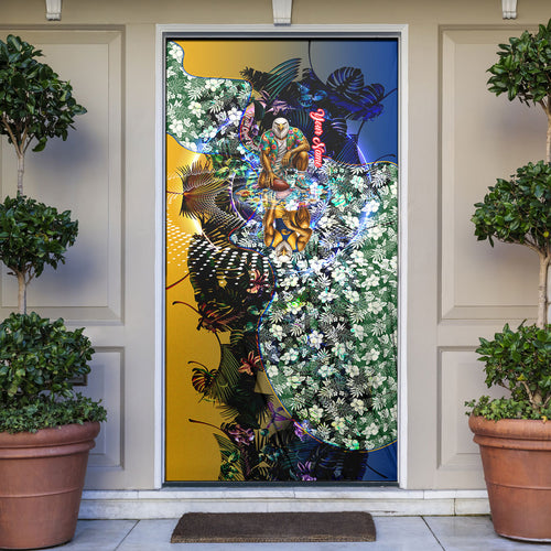 Personalized West Coast Eagles Football Door Cover Tropical Hibiscus Flowers - Pacific Fusion Style
