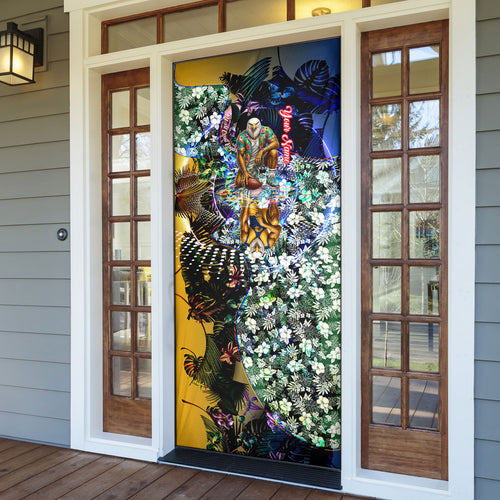 Personalized West Coast Eagles Football Door Cover Tropical Hibiscus Flowers - Pacific Fusion Style