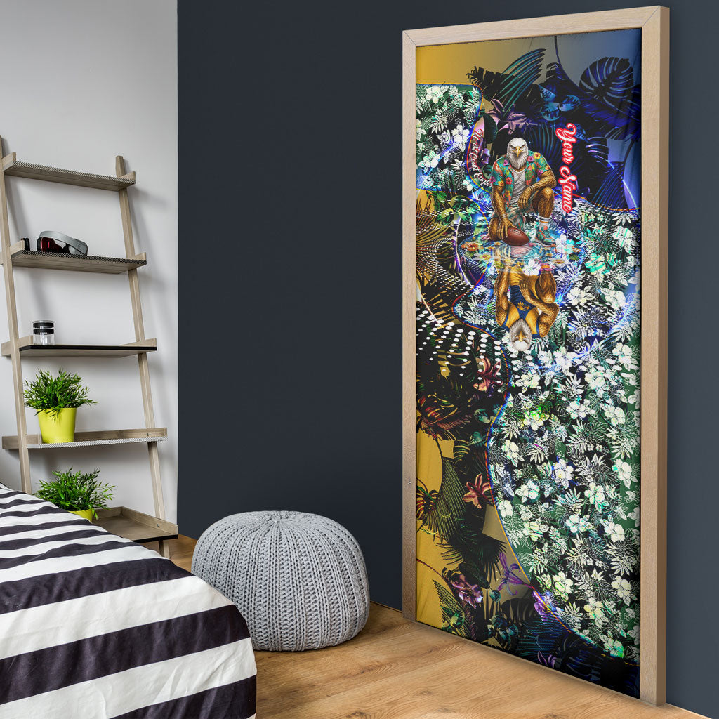 Personalized West Coast Eagles Football Door Cover Tropical Hibiscus Flowers - Pacific Fusion Style