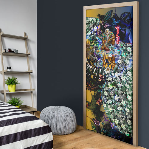 Personalized West Coast Eagles Football Door Cover Tropical Hibiscus Flowers - Pacific Fusion Style