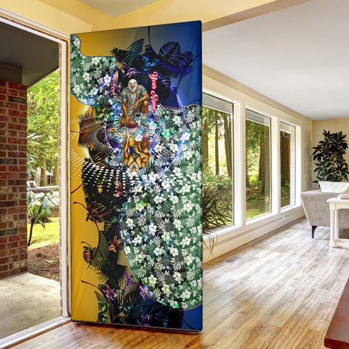 Personalized West Coast Eagles Football Door Cover Tropical Hibiscus Flowers - Pacific Fusion Style
