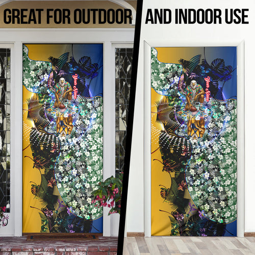 Personalized West Coast Eagles Football Door Cover Tropical Hibiscus Flowers - Pacific Fusion Style
