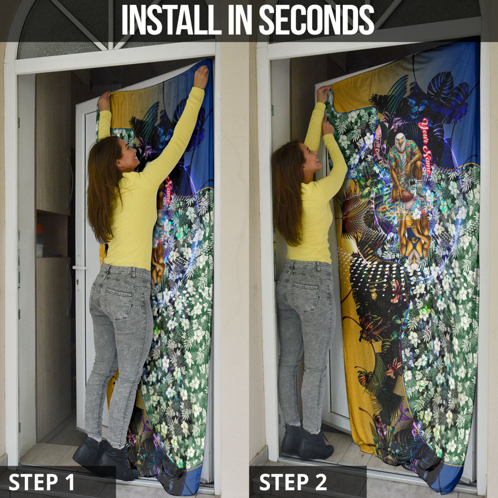 Personalized West Coast Eagles Football Door Cover Tropical Hibiscus Flowers - Pacific Fusion Style