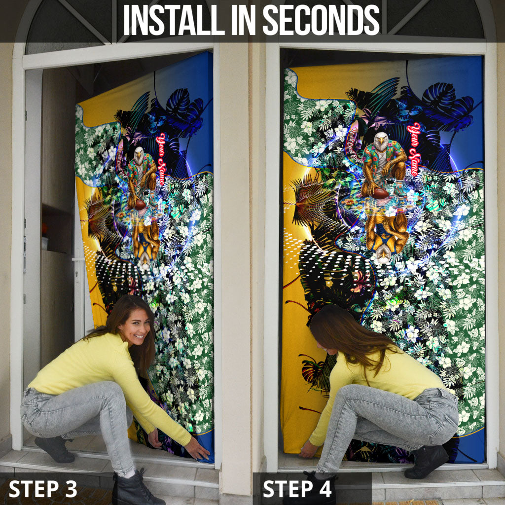 Personalized West Coast Eagles Football Door Cover Tropical Hibiscus Flowers - Pacific Fusion Style