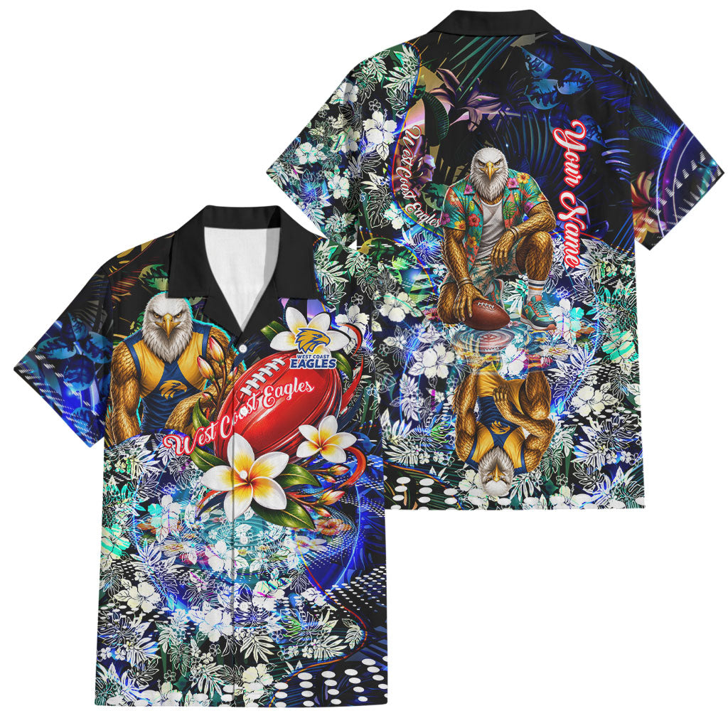 Personalized West Coast Eagles Football Family Matching Long Sleeve Bodycon Dress and Hawaiian Shirt Tropical Hibiscus Flowers - Pacific Fusion Style