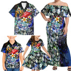 Personalized West Coast Eagles Football Family Matching Off Shoulder Maxi Dress and Hawaiian Shirt Tropical Hibiscus Flowers - Pacific Fusion Style