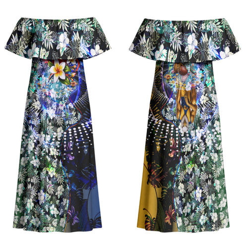 Personalized West Coast Eagles Football Family Matching Off Shoulder Maxi Dress and Hawaiian Shirt Tropical Hibiscus Flowers - Pacific Fusion Style