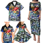 Personalized West Coast Eagles Football Family Matching Puletasi and Hawaiian Shirt Tropical Hibiscus Flowers - Pacific Fusion Style