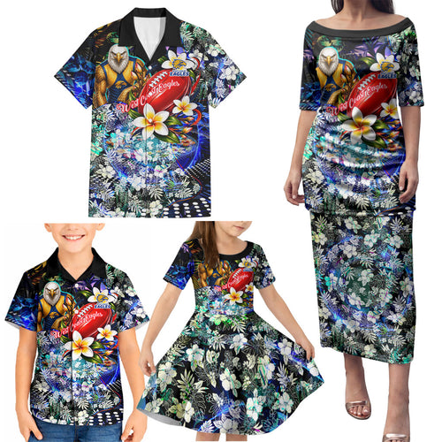 Personalized West Coast Eagles Football Family Matching Puletasi and Hawaiian Shirt Tropical Hibiscus Flowers - Pacific Fusion Style