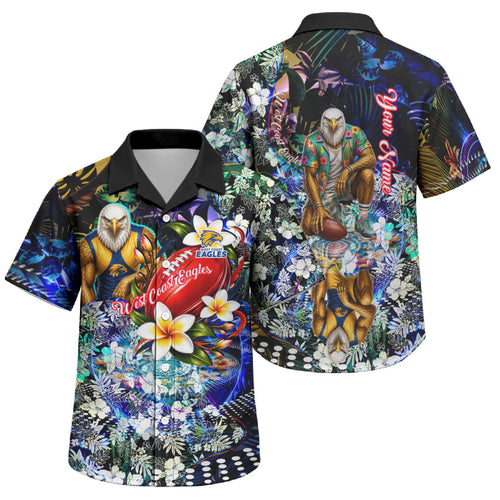 Personalized West Coast Eagles Football Family Matching Puletasi and Hawaiian Shirt Tropical Hibiscus Flowers - Pacific Fusion Style