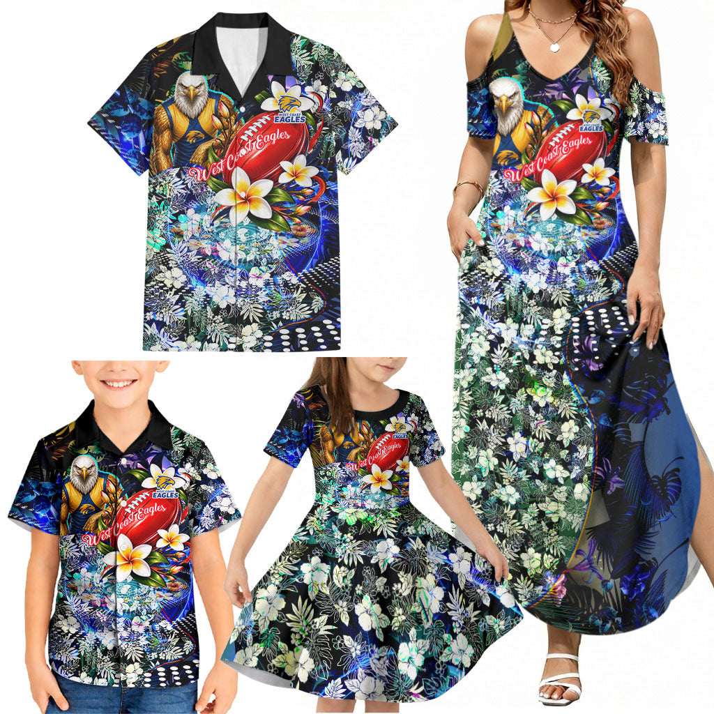 Personalized West Coast Eagles Football Family Matching Summer Maxi Dress and Hawaiian Shirt Tropical Hibiscus Flowers - Pacific Fusion Style