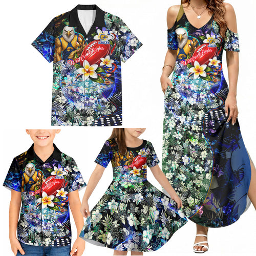 Personalized West Coast Eagles Football Family Matching Summer Maxi Dress and Hawaiian Shirt Tropical Hibiscus Flowers - Pacific Fusion Style