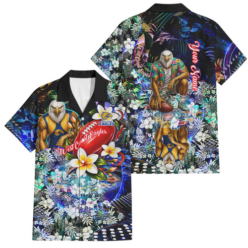 Personalized West Coast Eagles Football Family Matching Summer Maxi Dress and Hawaiian Shirt Tropical Hibiscus Flowers - Pacific Fusion Style